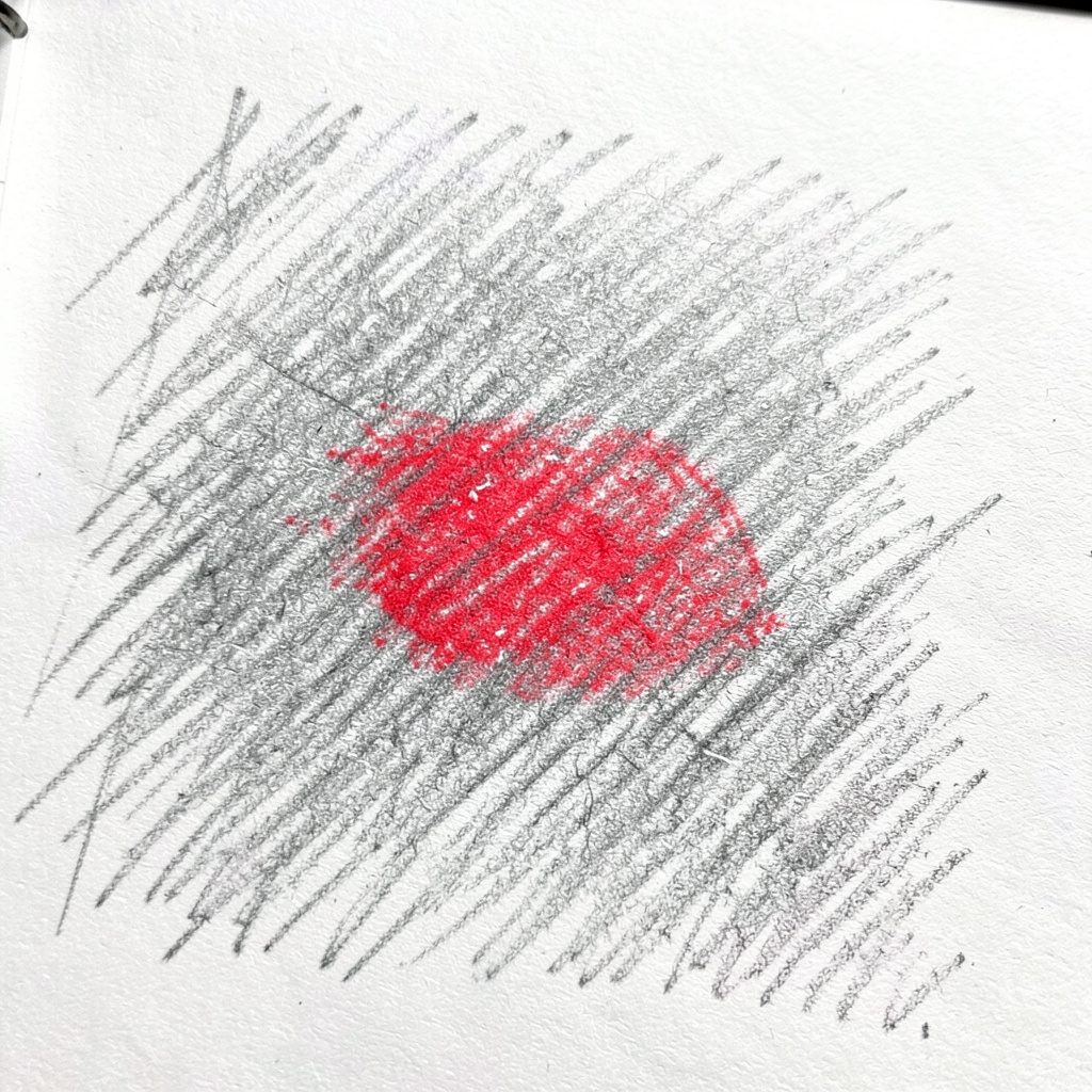 Croquis graphite humoristique d'un bijou en forme de clin d'œil, avec des lignes espiègles et un sourire esquissé.